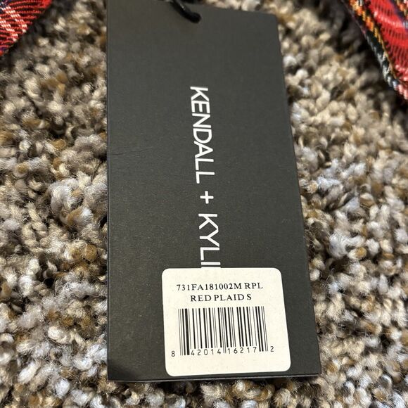 Kendall + Kylie Shirt Dress Small Red Plaid Embroidered Raw Hem Button Front - Picture 7 of 13